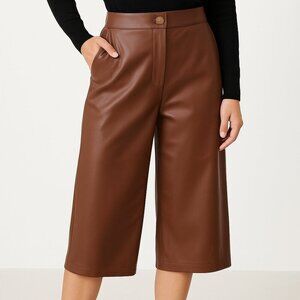 Julia Allert Vegan Leather Wide Leg Cropped Pants Brown XS NWT